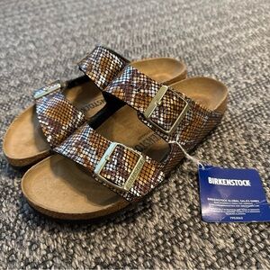 Birkenstock Arizona 37 Narrow Fit Microfiber Sandal Python Brown  Women Sz 6